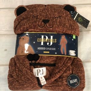 PJ Essentials Hooded Bear Pajama Onesie Brown Unisex Size Medium
